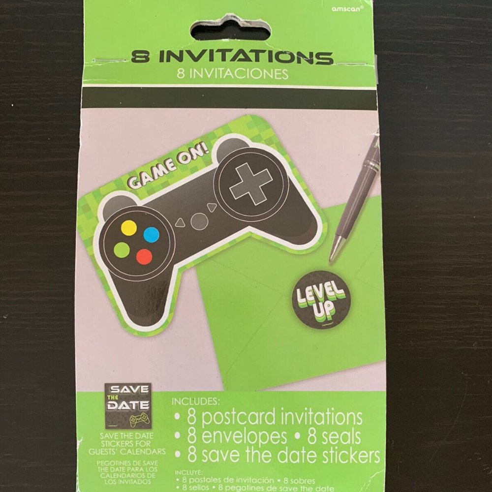 Game On 8 Postcard Party Invitations Envelopes/Seals/Save the Date NEW